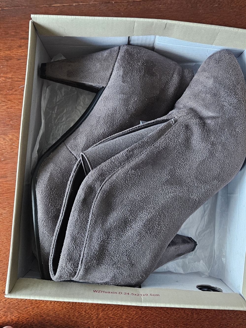 Jessica Cline Gray Suede Pointed-Toe Ankle Booties Size 8.5 - Picture 7 of 8